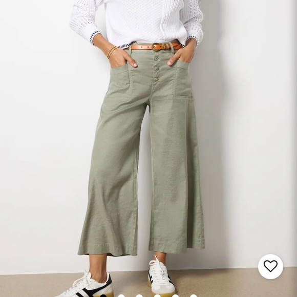 Evereve Joelle Stretch Linen Olive Wide-Leg Crop Pants - Picture 5 of 15